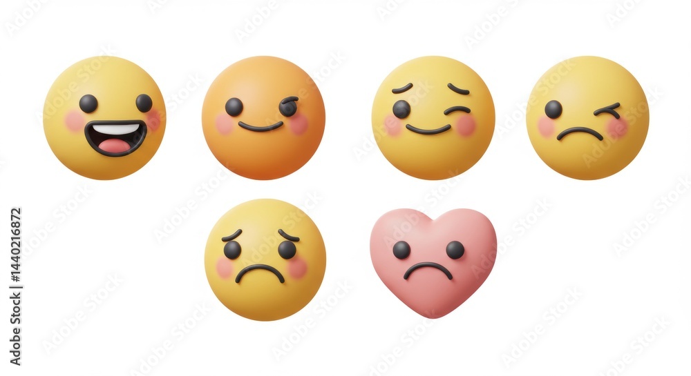 Emotions: A Collection of Rendered Yellow and Pink Facial Expressions on White. Emotions: A Collection of Rendered Yellow and Pink Facial Expressions on White.