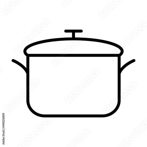 Illustration showing a black icon of a saucepan with a lid, isolated on a white background