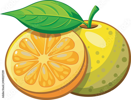 A vibrant vector art illustration of a fresh Ugli fruit, showcasing its unique bumpy texture, bright color, and tropical charm.