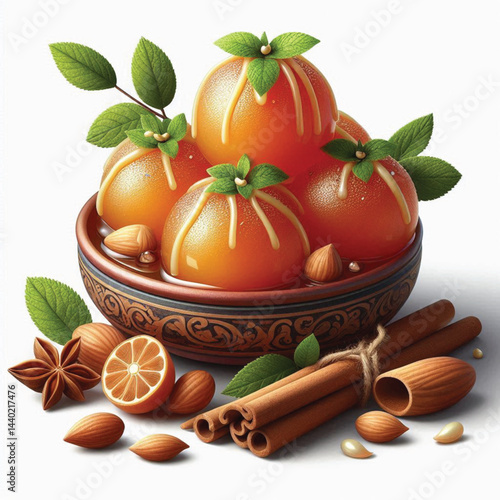 Sweet gulab jamun isolated transparent on white Background