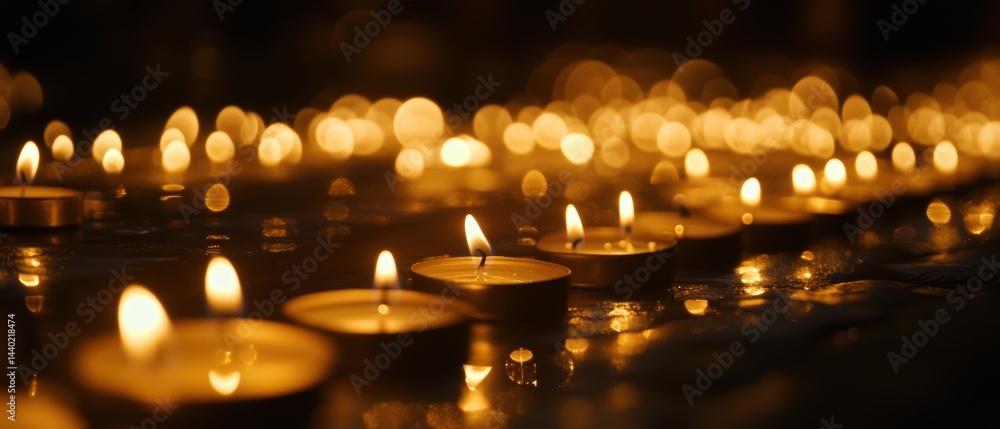 Warm light emanates from candles flickering casting a golden glow enhancing ambiance in the dark Warm light emanates from candles flickering casting a golden glow enhancing ambiance in the dark