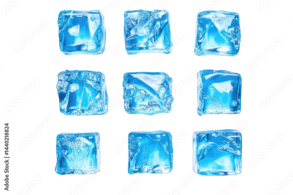 Naklejka premium light blue Nine Individual Square Ice Cubes Isolated on white background PNG