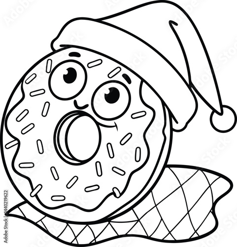 Funny Sleeping Doughnut with Cap Coloring Page