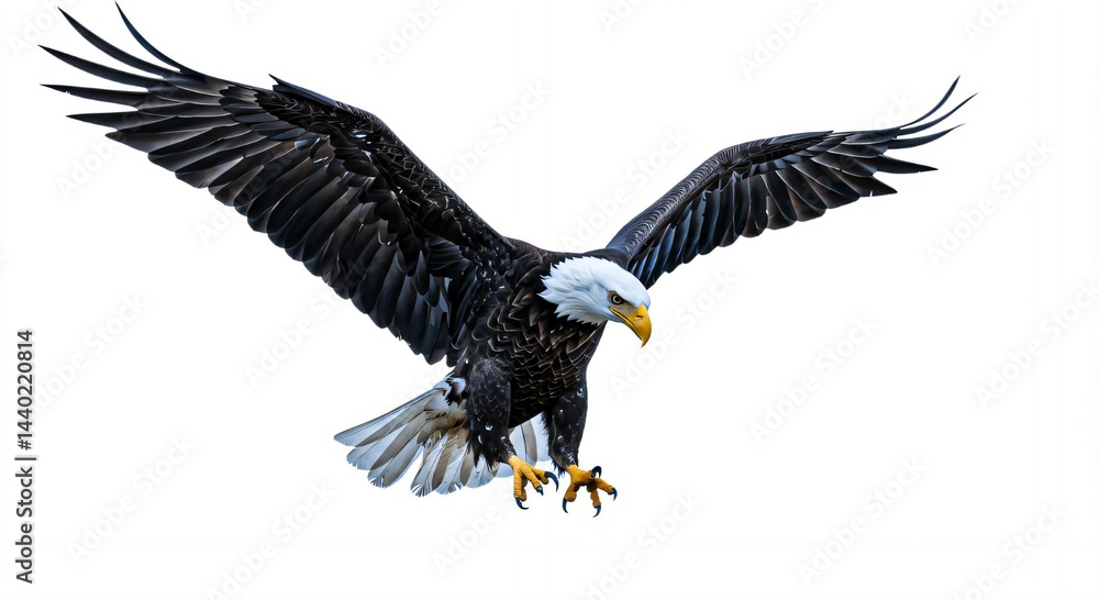 Fototapeta premium Majestic Bald Eagle Wings Spread Isolated on White Background.