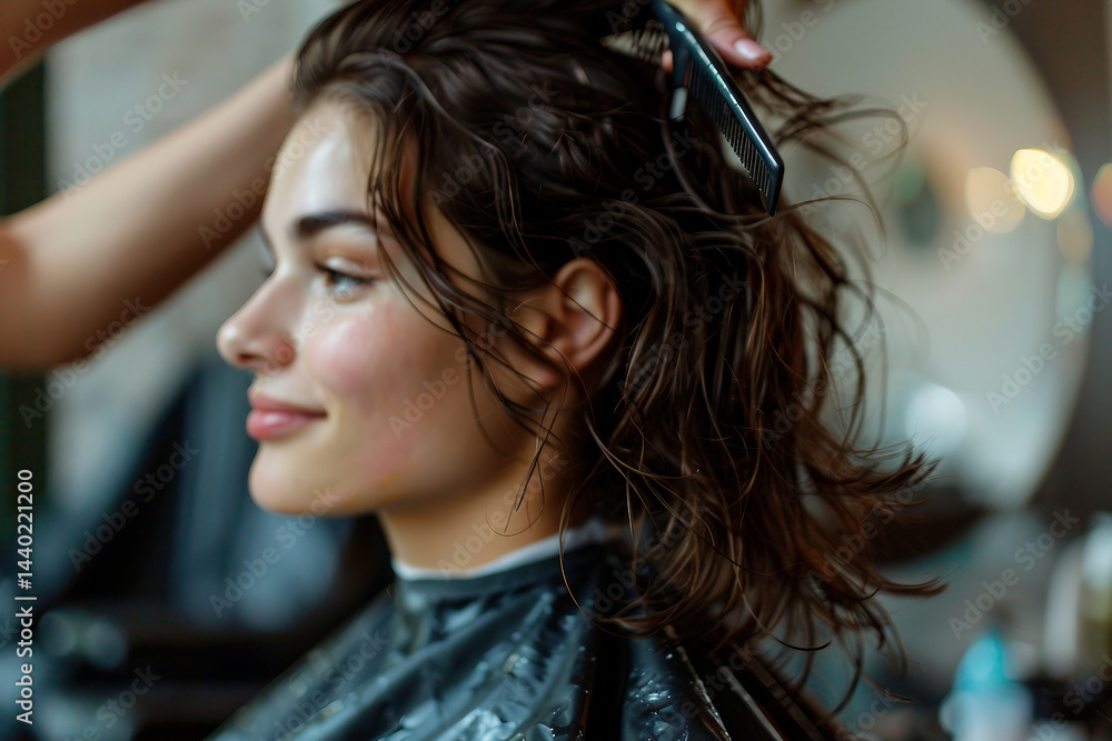 Fototapeta premium Elegant Woman in a Modern Salon, generative ai