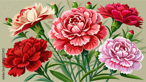 Very beautiful Blooms of red and pink carnation flowers