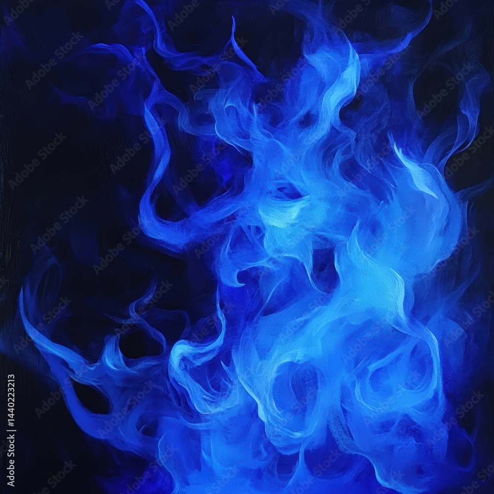 Ethereal blue flames dance in the dark abstract painting creating a captivating and surreal visual journey of light and energy Ethereal blue flames dance in the dark abstract painting creating a captivating and surreal visual journey of light and energy