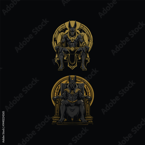 Anubis sit in a majestic throne design vector template illustration