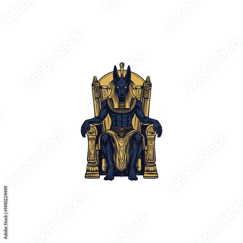 Anubis sit in a majestic throne design vector template illustration