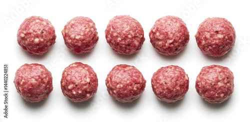 Freshly Made Raw Meatballs Arranged Neatly on a White Background Ideal for Culinary Dishes and Recipe Imagery Capturing Ground Meat and Cooking Concepts