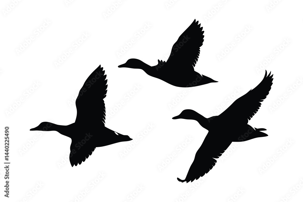 Flock of flying duck silhouette vector, duck bird icon vector art illustration Flock of flying duck silhouette vector, duck bird icon vector art illustration