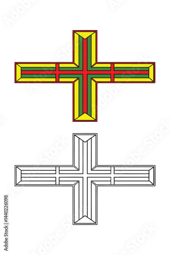 Christmas cross icon coloring book with coloring example for kids