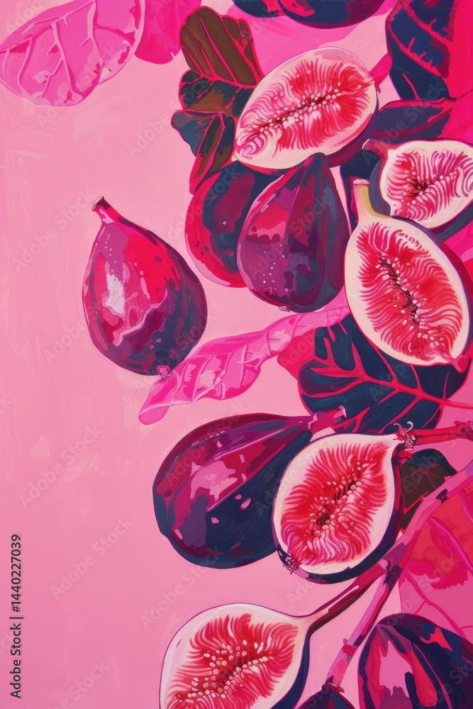 Fototapeta premium Fresh purple figs on textured vibrant violet background with free copy space for text