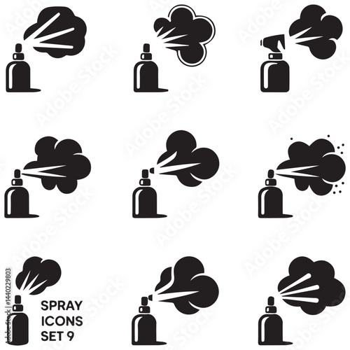 Spray icons set. Simple Vector Black silhouettes fluid spray cloud symbols. with white background