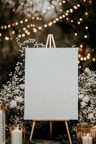 Blank Canvas Wedding Sign with Garden Lights.