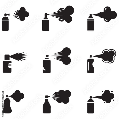 Spray icons set. Simple Vector Black silhouettes fluid spray cloud symbols. with white background