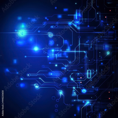 Abstract Blue Glowing Circuit Board Technology Background