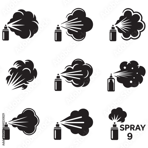 Spray icons set. Simple Vector Black silhouettes fluid spray cloud symbols. with white background