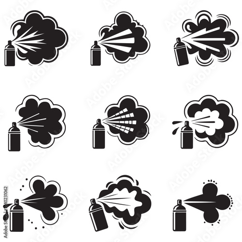 Spray icons set. Simple Vector Black silhouettes fluid spray cloud symbols. with white background