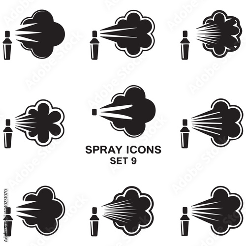 Spray icons set. Simple Vector Black silhouettes fluid spray cloud symbols. with white background