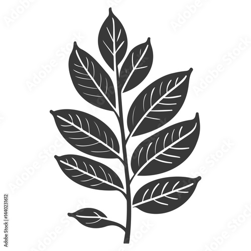 Elegant botanical illustration showcasing leafy branch in minimalist monochrome design