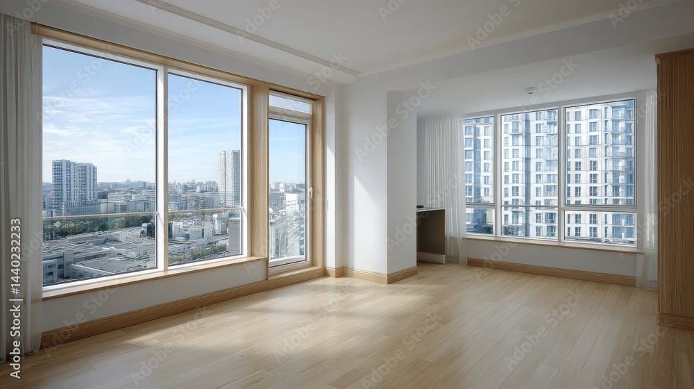 Fototapeta premium Bright Minimalist Living Room with Large Windows