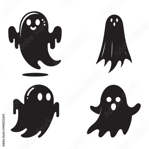 Halloween cute ghost set silhouette, minimalist vector