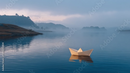 Tranquil Paper Boat on Misty Water