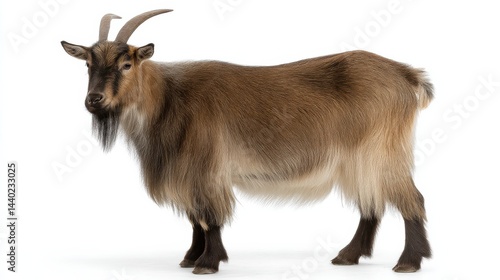 Majestic Fluffy Tare Goat on White Background
