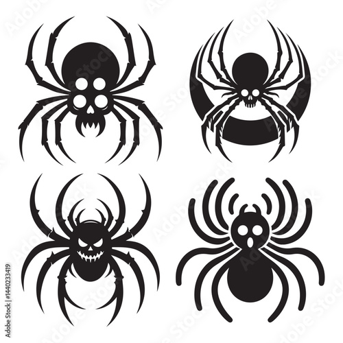 Halloween spider set silhouette, minimalist vector