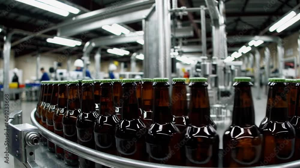 Beer bottles on conveyor belt at brewery factory Beer bottles on conveyor belt at brewery factory