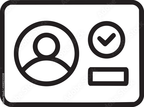 User Profile Verification Icon – ID Card with Check Mark in Minimal Line Style