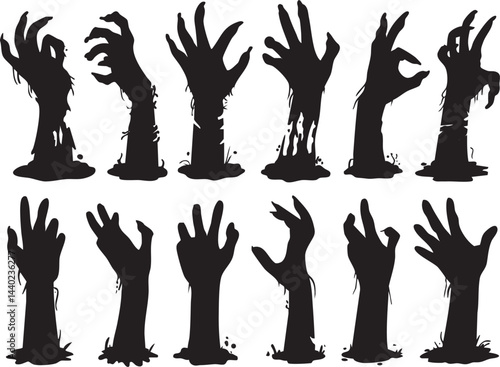 Zombie Hands Silhouette Set – Scary Halloween Horror Arms Rising from Ground