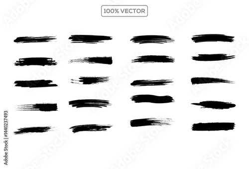Black brush strokes vector illustration, abstract grunge texture on white background. Artistic design element, paint smear, ink splatter