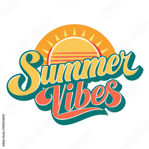 Simple Typography T-Shirt Design with Summer Vibes Text and Sunset