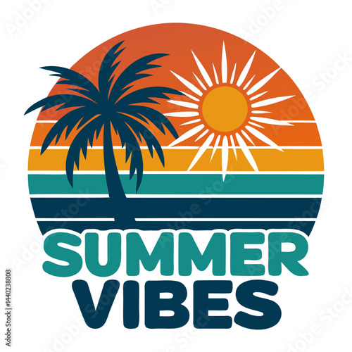 Vintage Summer Vibes T-Shirt Design with Sunset and Nature Elements