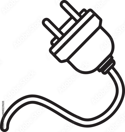 electric plug line art, black outline, vector and illustration, coloring book page line art drawing