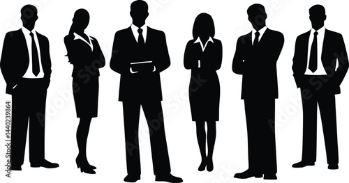 Business Professionals Silhouettes – Black and White Corporate Team in Formal Attire and Confident Stances