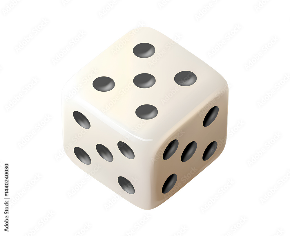 White dice icon, isometric view of the die on a transparent background White dice icon, isometric view of the die on a transparent background