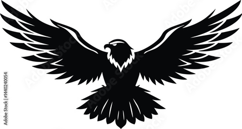 Black Eagle Silhouette – Bold Graphic Design with Spread Wings and Heraldic Symbol in High Contrast


