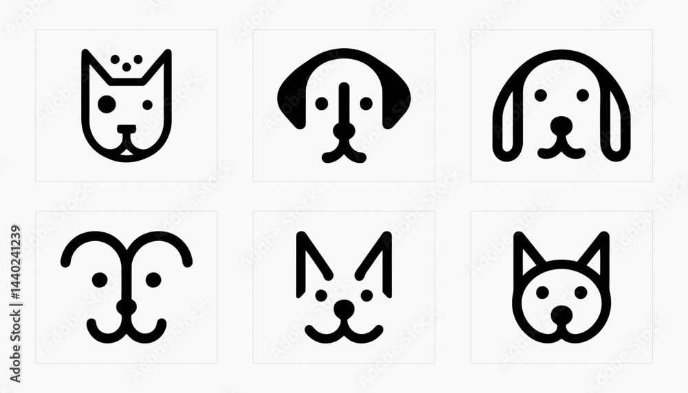 Collection of Minimalist Dog Face Icons Collection of Minimalist Dog Face Icons