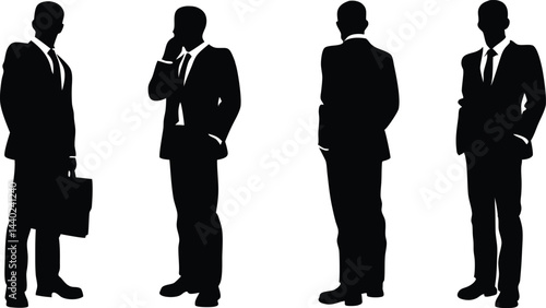 Silhouettes of Businessmen Black & White Professional Poses in Corporate Attire