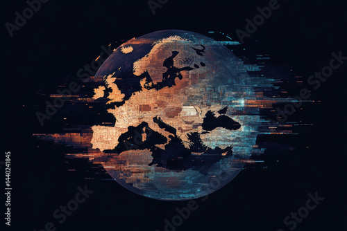 Fototapeta Naklejka Na Ścianę i Meble -  Glitching planet earth showing europe, a concept of global communication breakdown