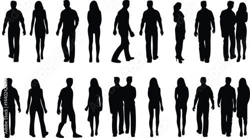 Silhouettes of People Standing Diverse Body Types in Black & White Crowd Scene
