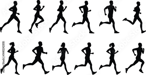 The Art of Dynamic Motion Exploring Silhouettes of Runners in Black and White Illustration