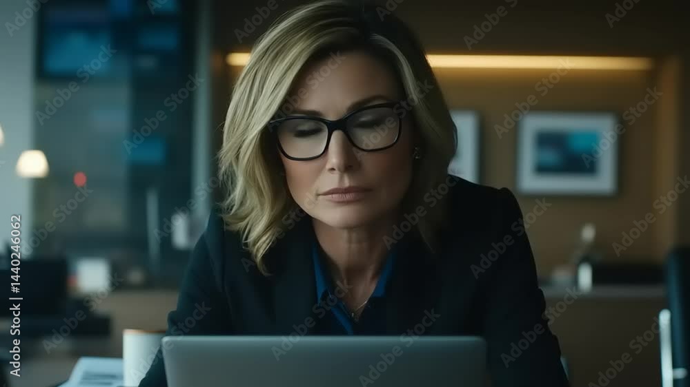 Serious businesswoman in modern office setting Serious businesswoman in modern office setting