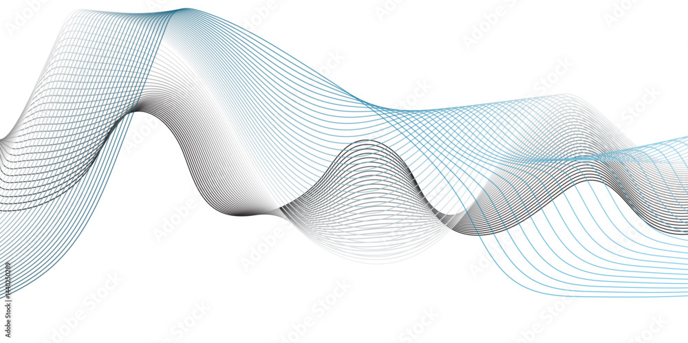 Abstract vector illustration with smooth black and gray curved lines creating wave patterns on a white background, with slight touches of light blue shading. Abstract vector illustration with smooth black and gray curved lines creating wave patterns on a white background, with slight touches of light blue shading.