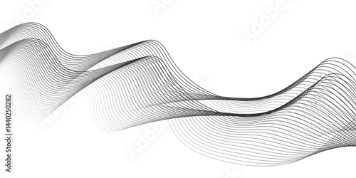 "Create a vector illustration of a black and white twisted ribbon-like wave. The design should feature smooth, overlapping transparent layers with a slight 3D effect. The background must be plain whit