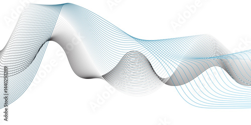  Abstract vector illustration with smooth black and gray curved lines creating wave patterns on a white background, with slight touches of light blue shading."