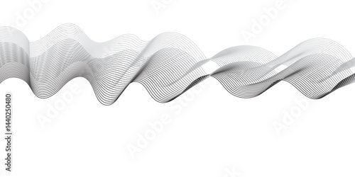"Create a vector illustration of a black and white twisted ribbon-like wave. The design should feature smooth, overlapping transparent layers with a slight 3D effect. The background must be plain whit